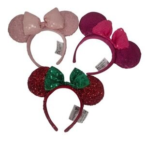 Disney Parks Minnie Mouse Sequin Ears Headband Bundle Pink Red‎ Magenta Kids